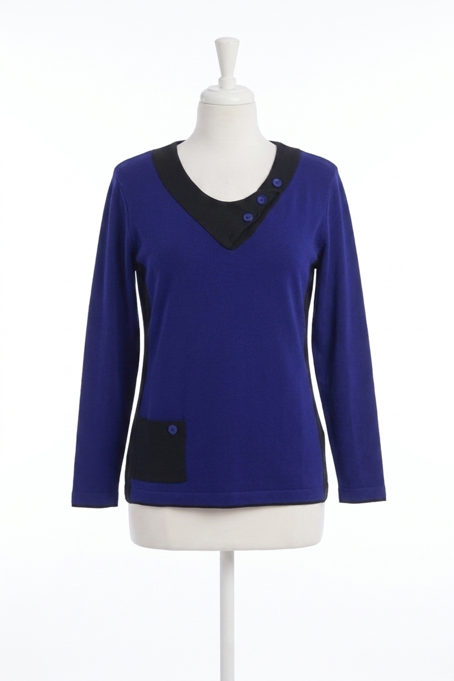 NEW ANGEL APPAREL button cowl neck pullover in cobalt/black